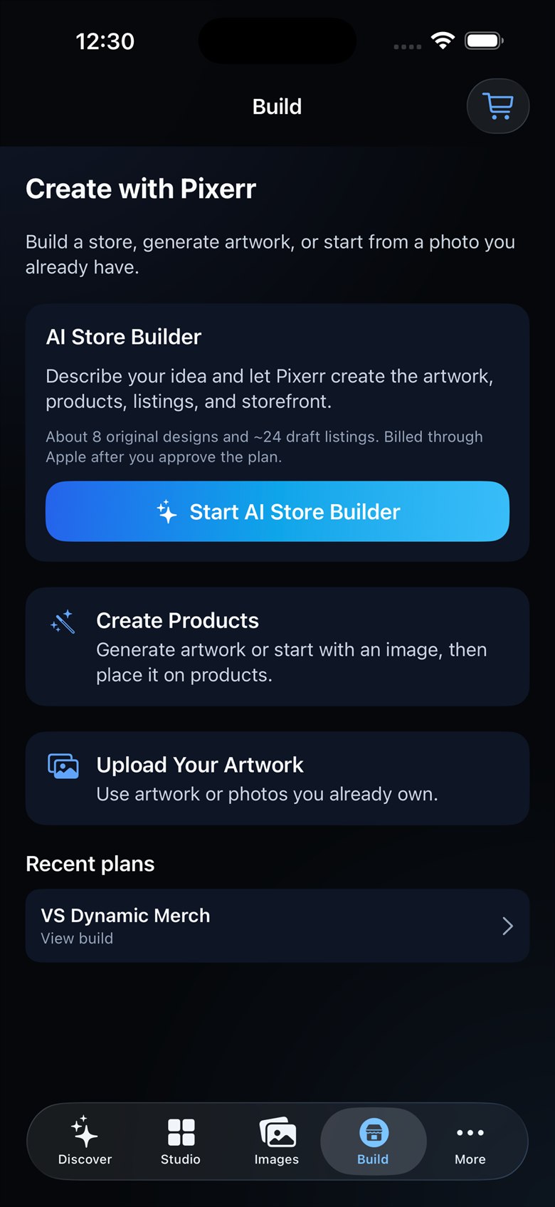 Pixerr AI Store Builder on iPhone